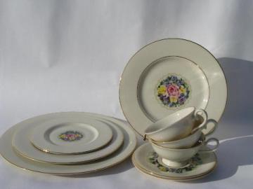 Society fine china, vintage flower doily nosegay bouquet pattern, plates cups & saucers