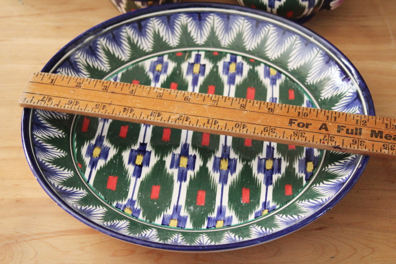 Soviet era vintage Uzbekistan ethnic folk art colorful hand painted pottery tea set pot w/ bowls