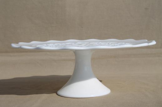 Spanish Lace Fenton vintage white milk glass cake stand, wedding cake plate