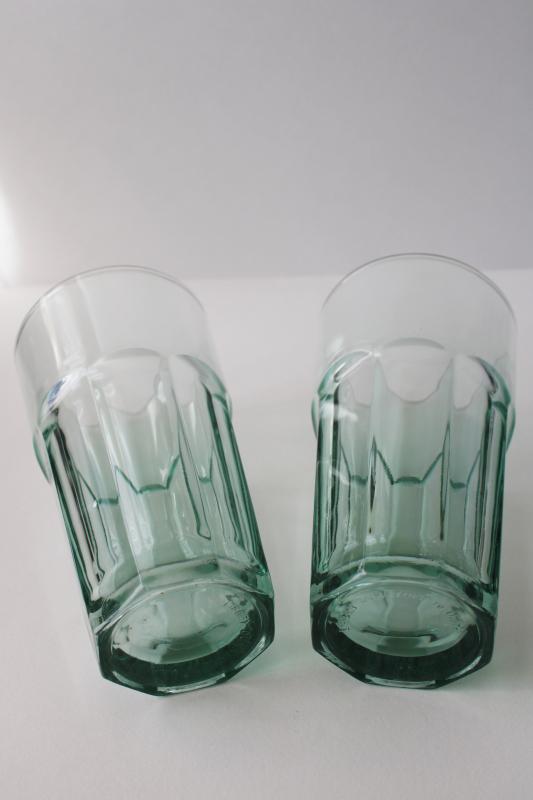 Spanish green Libbey duratuff glass Gibraltar bistro tumblers, tall cooler glasses