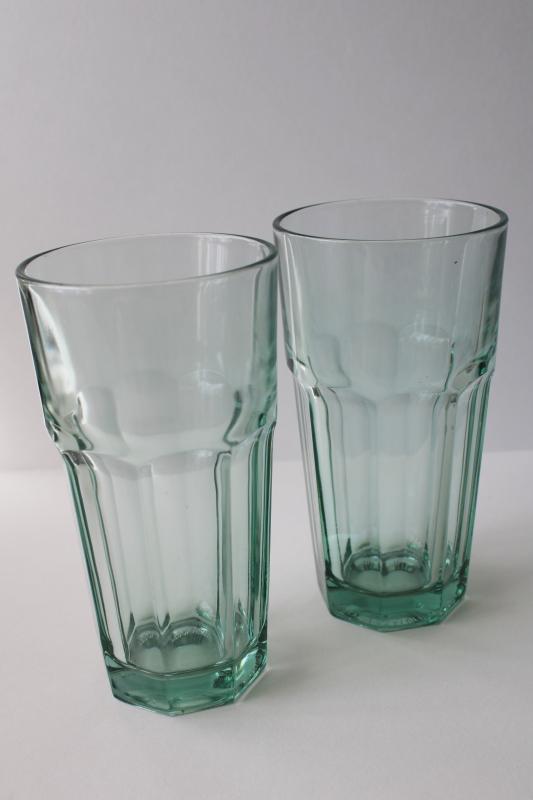 Spanish green Libbey duratuff glass Gibraltar bistro tumblers, tall cooler glasses