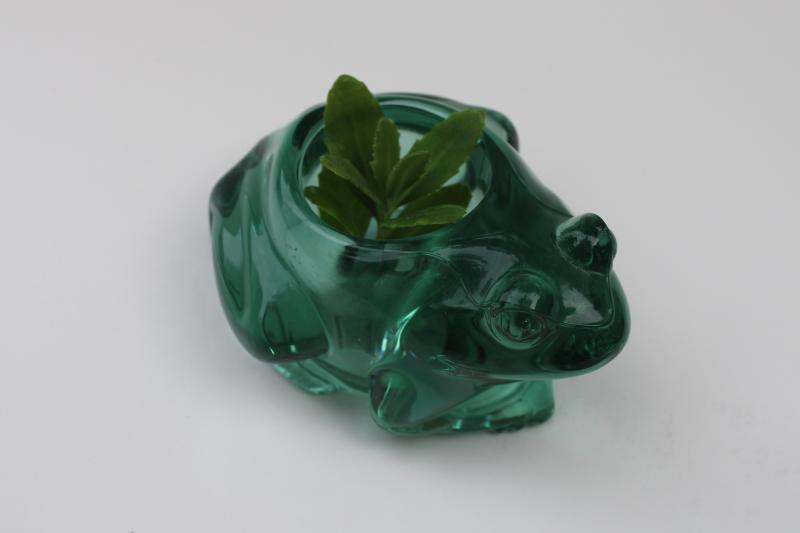Spanish green glass frog paperweight candle holder or air plant holder 