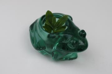Spanish green glass frog paperweight candle holder or air plant holder 