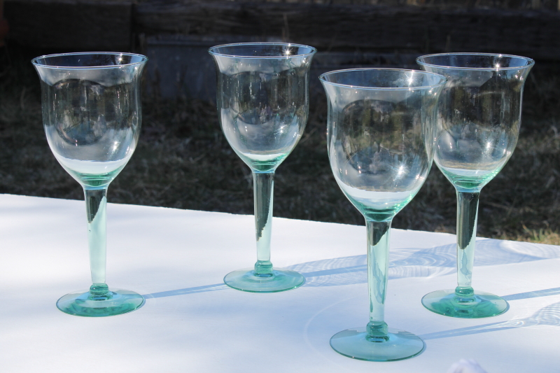 Spanish green recycled sea glass color BIG water goblets or wine glasses