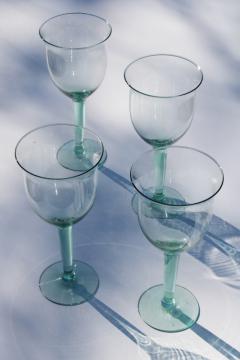 Spanish green recycled sea glass color BIG water goblets or wine glasses