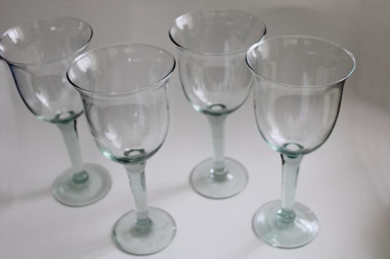 1970's Mexican Green Beehive Stem Water Wine Glass Ribbed Made In Spain Set  Of 4