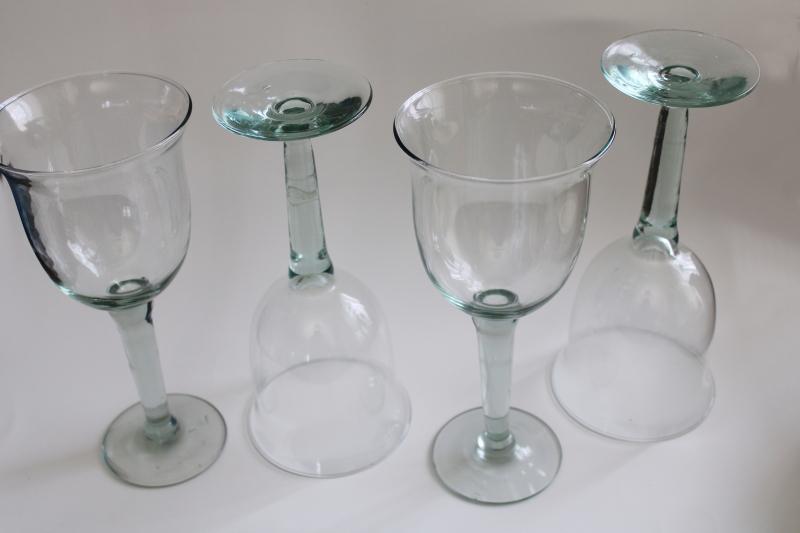 Spanish green recycled sea glass color BIG water goblets or wine glasses 