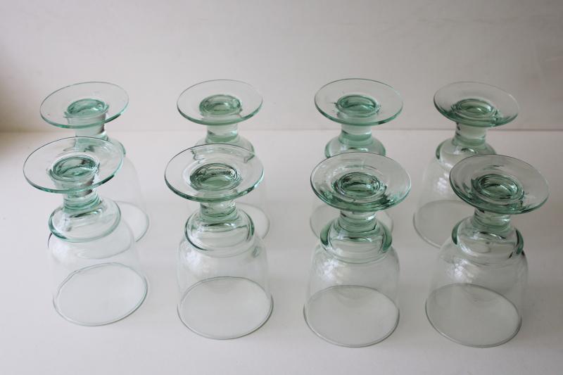Spanish green sea glass color chunky water goblets or wine glasses