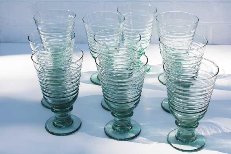 Spanish green sea glass iced tea glasses set of 10 big modern water or wine glasses Libbey Sirrus