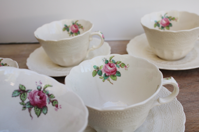 Spode Billingsley Rose vintage china six tea cups  saucers pink floral