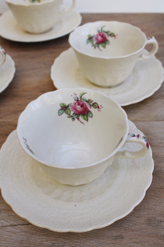 Spode Billingsley Rose vintage china six tea cups  saucers pink floral