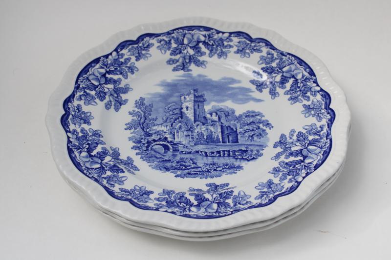 Spode Blue Room Regency collection dinner plates blue & white china ruins scene