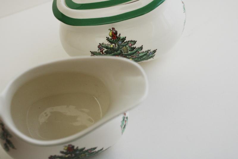 Spode Christmas Tree china cream pitcher & sugar bowl set, Made in England vintage