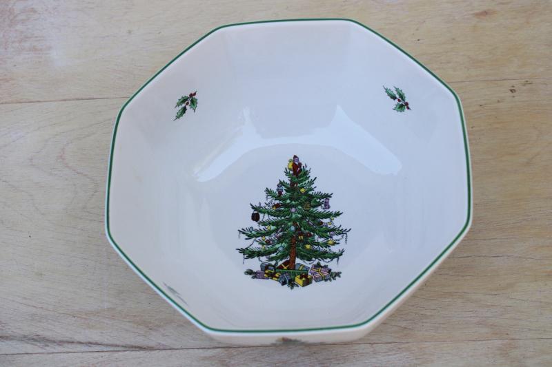 Spode Christmas tree octagonal serving bowl, vintage holiday china