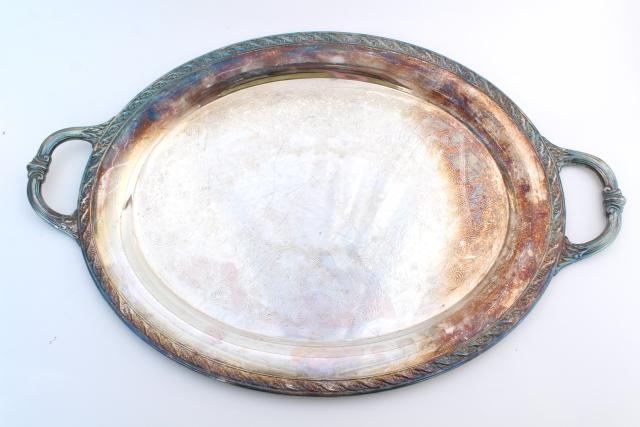 Spring Flower vintage silver plated waiters tray, large oval serving tray Wm Rogers