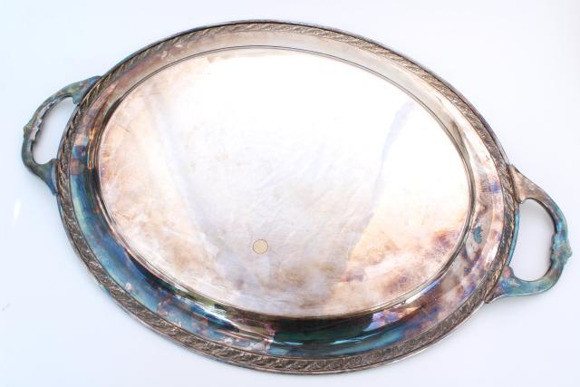 Spring Flower vintage silver plated waiters tray, large oval serving tray Wm Rogers