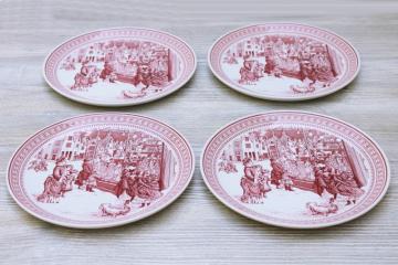 St Nick Christmas time print red white Spode china salad plates Williams Sonoma label never used set