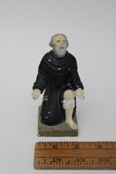 St Peregrine patron saint of cancer sufferers, vintage cast metal figure for shrine or comfort