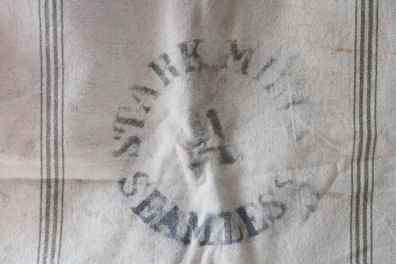 Stark Mills brown striped cotton grain bag, primitive antique vintage feedsack fabric