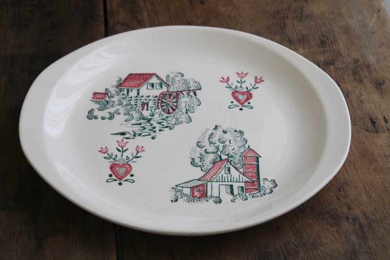 Stetson Marcrest vintage china cake plate or round platter, old mill  barn print
