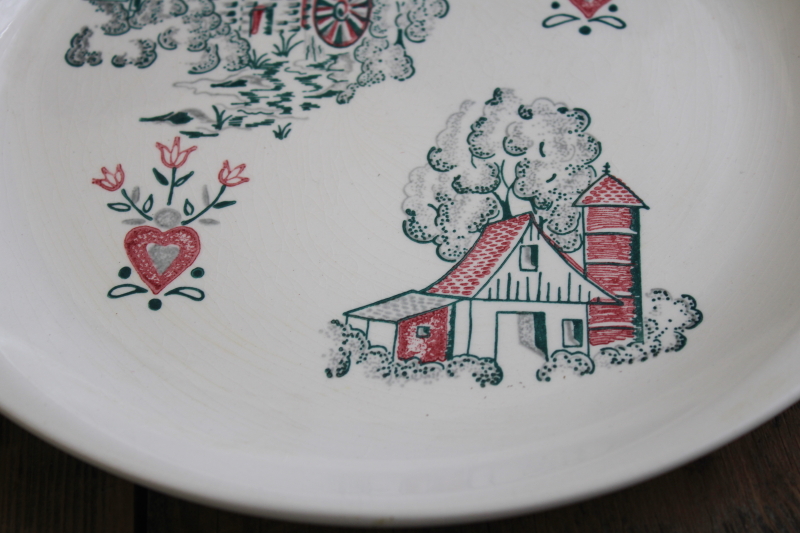 Stetson Marcrest vintage china cake plate or round platter, old mill  barn print