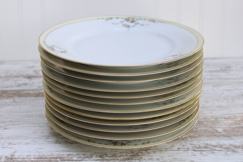 Studio hand painted art deco vintage china, 12 dinner plates never used Tirschenreuth Bavaria porcelain