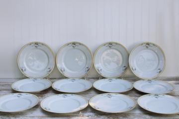 Studio hand painted art deco vintage china, 12 dinner plates never used Tirschenreuth Bavaria porcelain