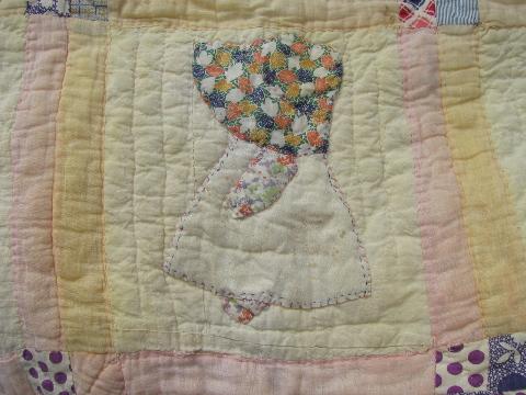 Sunbonnet Sue, vintage farm country hand-stitched applique quilt
