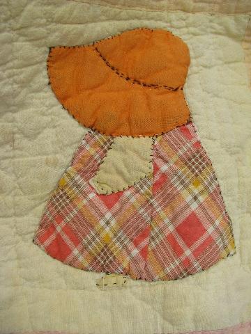 Sunbonnet Sue, vintage farm country hand-stitched applique quilt