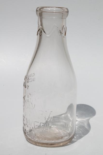 Superior Wisconsin old glass milk bottle quart embossed Valley Brook Farm Creamery
