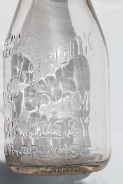 Superior Wisconsin old glass milk bottle quart embossed Valley Brook Farm Creamery