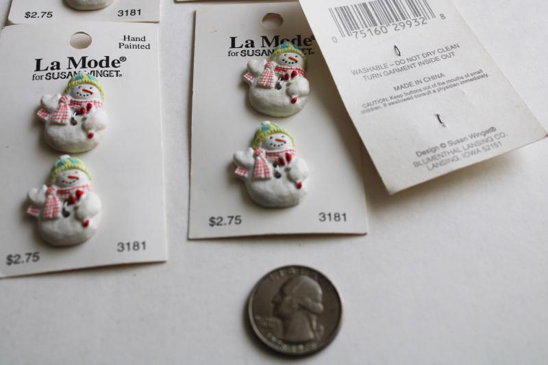 Susan Winget Christmas craft sewing buttons lot new old stock, figural snowman
