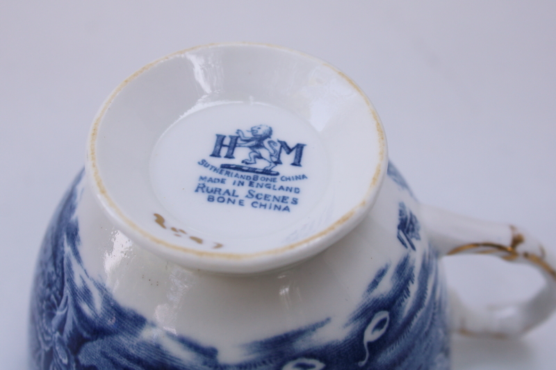 Sutherland Rural Scenes vintage blue and white bone china tea cup saucer made in England