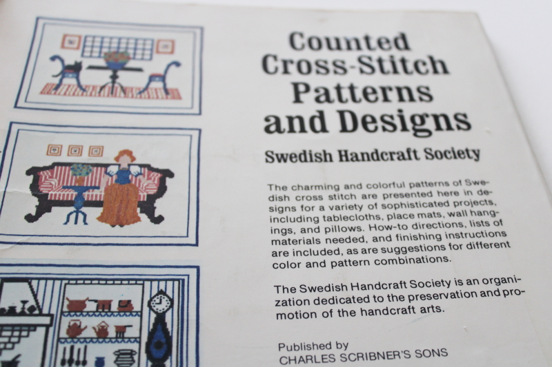 Swedish handcraft society counted cross stitch embroidery charted designs vintage book