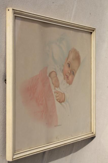 Sweet Awakening vintage baby picture, retro calendar art type print for nursery, new mother