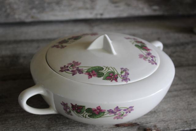 Sweet Violets vintage American Limoges violet pattern china, covered bowl or tureen