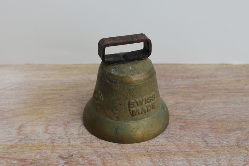 Swiss Made vintage goat or cow bell, heavy solid brass bell souvenir of Switzerland