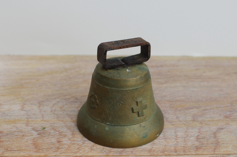Swiss Made vintage goat or cow bell, heavy solid brass bell souvenir of Switzerland
