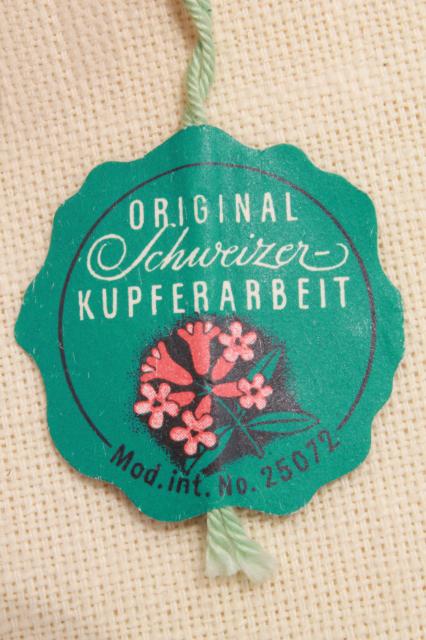 Swiss copper miniature cheese making kettle w/ original label, Switzerland souvenir