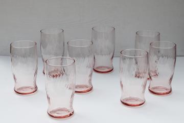 Symphony swirl optic pattern drinking glasses set of 8, vintage Wheaton rose pink glass tumblers