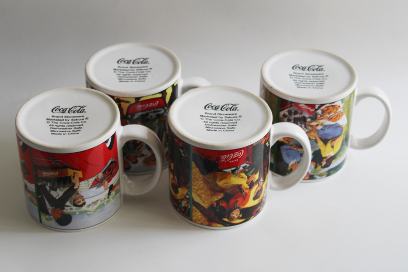 Tailgating scenes vintage Coca Cola advertising print mugs, Sakura ceramic coffee cups set new in box