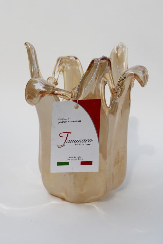 Tammaro label Italian Murano glass, hand blown free form vase pale champagne color