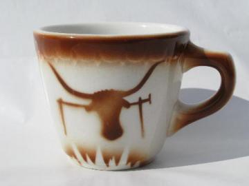 Texas longhorn steer, old deco airbrush restaurant china coffee cup