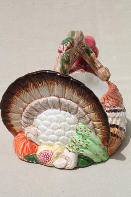 Thanksgiving tom turkey ceramic centerpiece basket to hold flowers, greenery, fruit