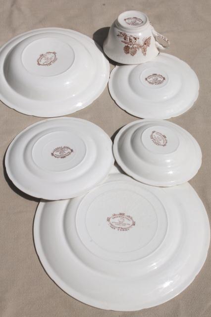 The Ferry Swinnertons Staffordshire china brown transferware dishes, vintage dinnerware set for 6