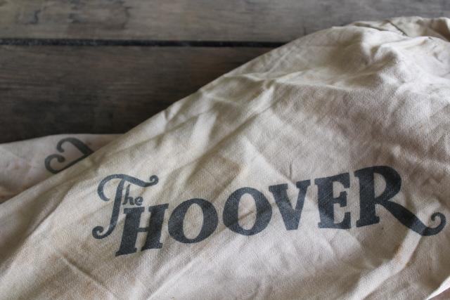 The Hoover early antique vacuum cleaner bags, cotton w/ vintage logo lettering print