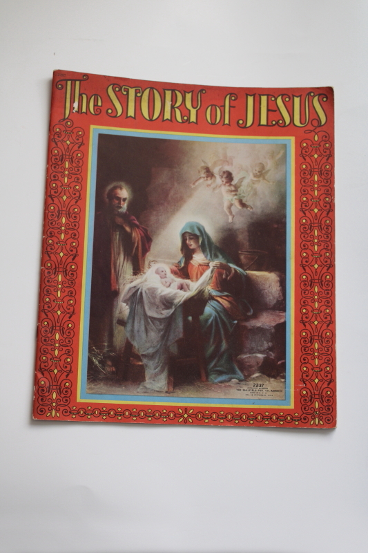 The Story of Jesus vintage 1930s Saalfield book large religious prints