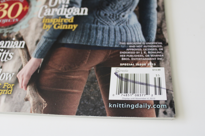 The Unofficial Harry Potter Knits Knitting Daily special issue book 30+ designs