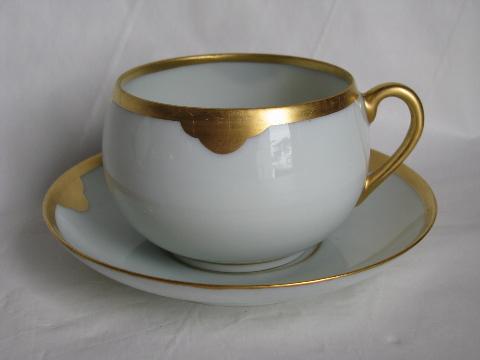 Thomas - Bavaria, vintage tea cups & saucers, cake plates for two, white w/ gold