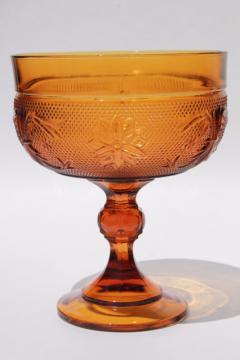 Tiara / Indiana amber glass compote bowl, vintage daisy pattern sandwich glass